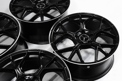 19" Satin Black Machined Wheels For Mercedes Staggered Set 19x8.5/9.5