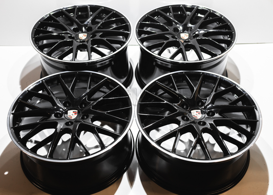 21" Gloss Black Machined Wheels For Porsche (5x130) Staggered Set 20x9.5/11.5