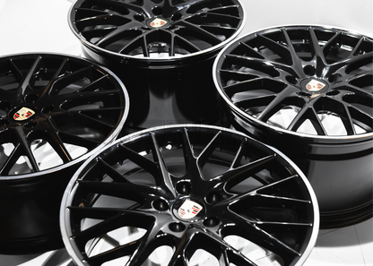 21" Gloss Black Machined Wheels For Porsche (5x130) Staggered Set 20x9.5/11.5