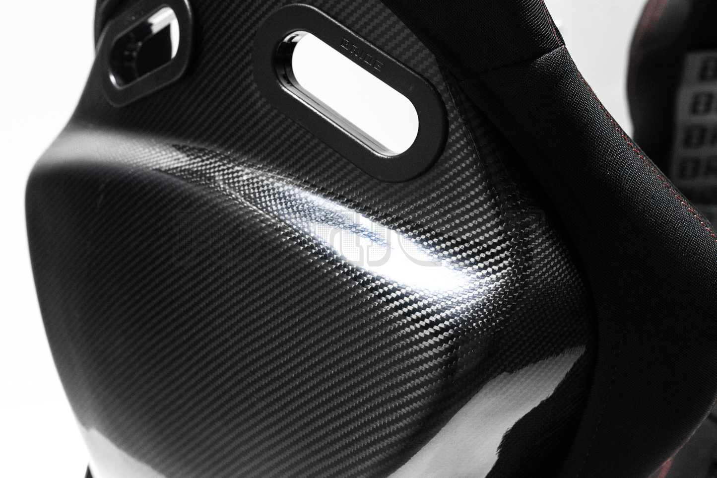 Bride Stradia II Style Black Fabric Gradation Reclinable Bucket Seat Carbon Fiber Back