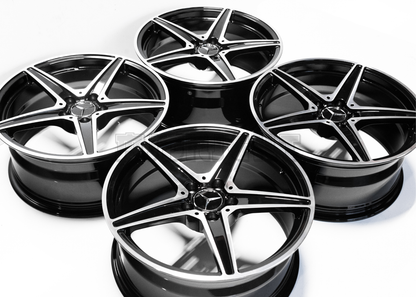 18" Gloss Black Machined Wheels For Mercedes Square Set (5x112)