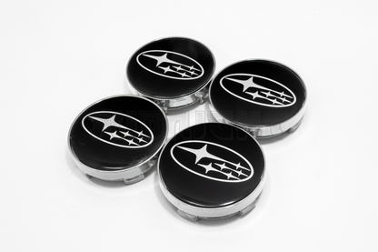 Set Of Four Subaru Black & Silver Center Hub Caps