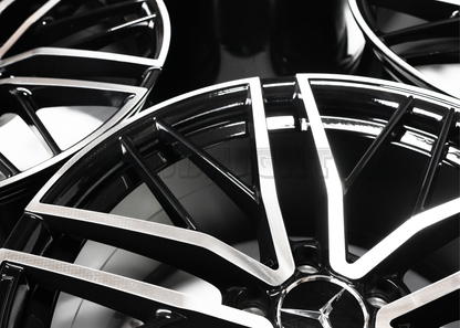 19" Gloss Black Machined Wheels For Mercedes Square Set