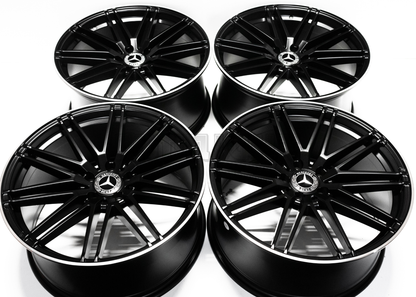 20" Matte Black Machined Lip Wheels For Mercedes Staggered Set 20x8.5/9.5