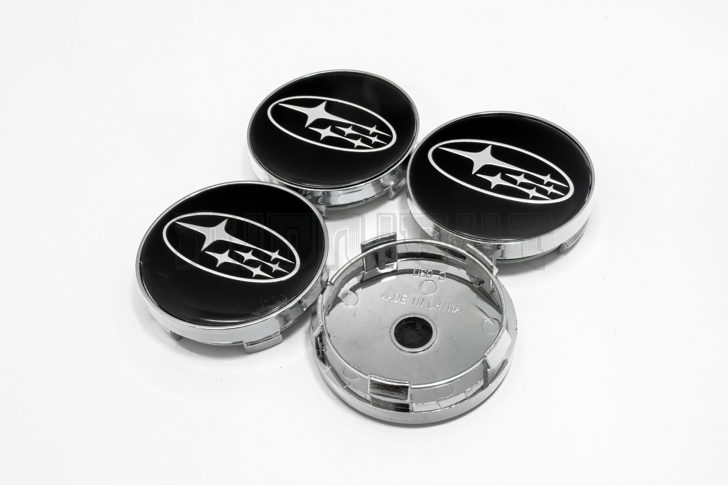 Set Of Four Subaru Black & Silver Center Hub Caps