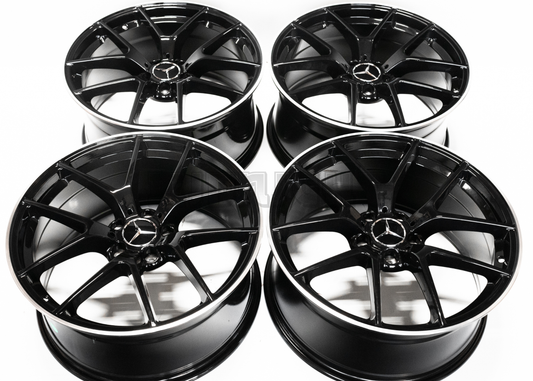 19" Gloss Black Machined Lip Wheels For Mercedes Square Set 19x8/9.0