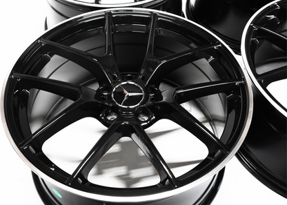 19" Gloss Black Machined Lip Wheels For Mercedes Square Set 19x8/9.0