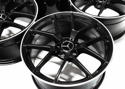 19" Gloss Black Machined Lip Wheels For Mercedes Square Set 19x8/9.0