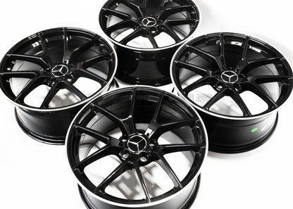 19" Gloss Black Machined Lip Wheels For Mercedes Square Set 19x8/9.0