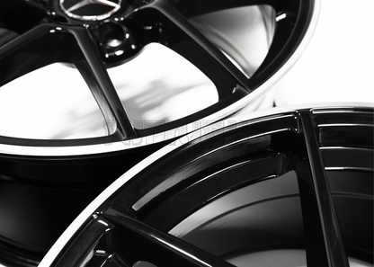 19" Gloss Black Machined Lip Wheels For Mercedes Square Set 19x8/9.0