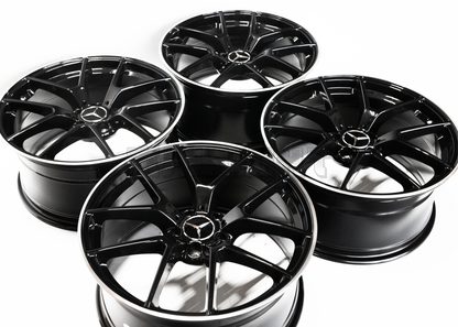 19" Gloss Black Machined Lip Wheels For Mercedes Square Set 19x8/9.0