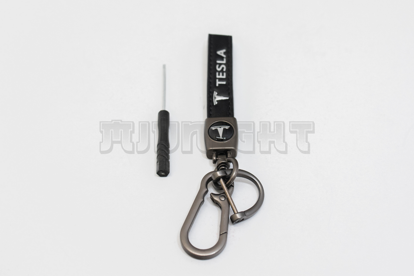 Tesla Black Leather Keychain