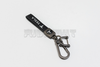 Tesla Black Leather Keychain