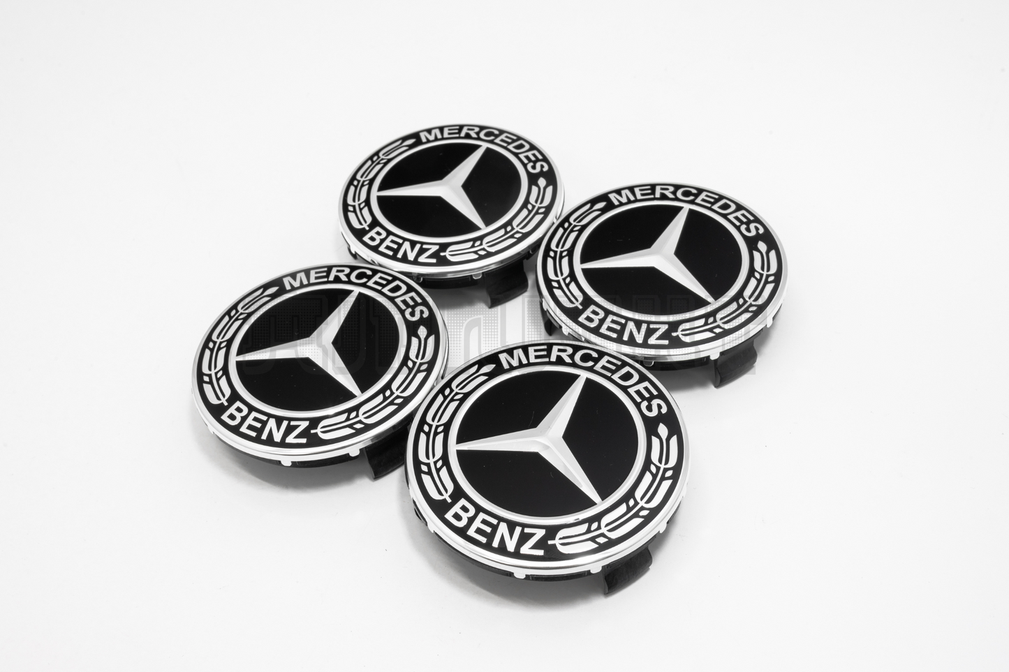 Set Of Four Mercedes-Benz Black & Silver Center Hub Caps