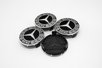 Set Of Four Mercedes-Benz Black & Silver Center Hub Caps