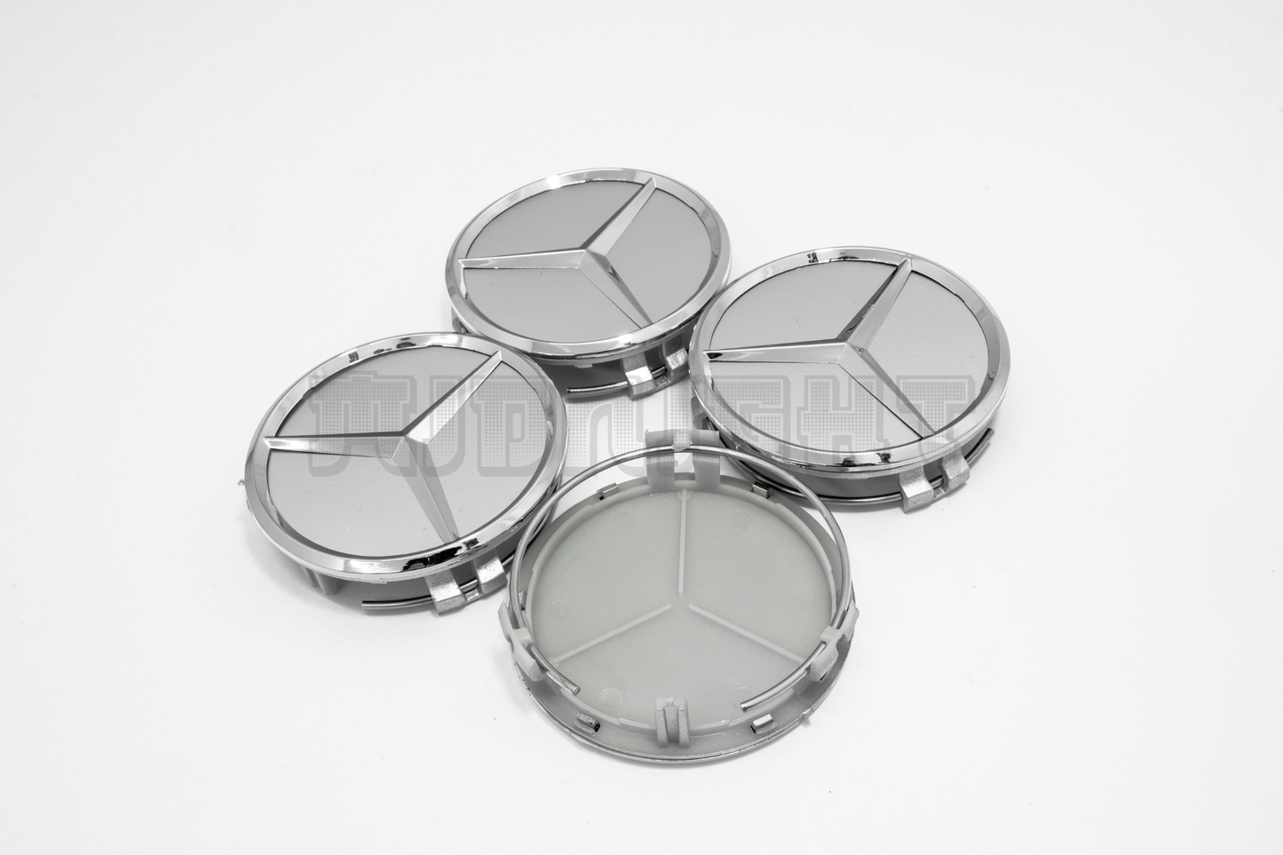 Set Of Four Mercedes-Benz Silver & Chrome Center Hub Caps