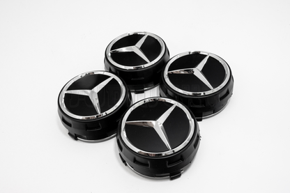 Set Of Four Mercedes-Benz Black & Chrome Center Hub Caps