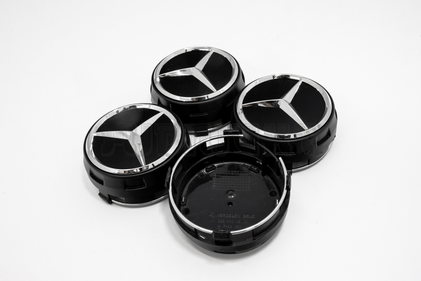 Set Of Four Mercedes-Benz Black & Chrome Center Hub Caps