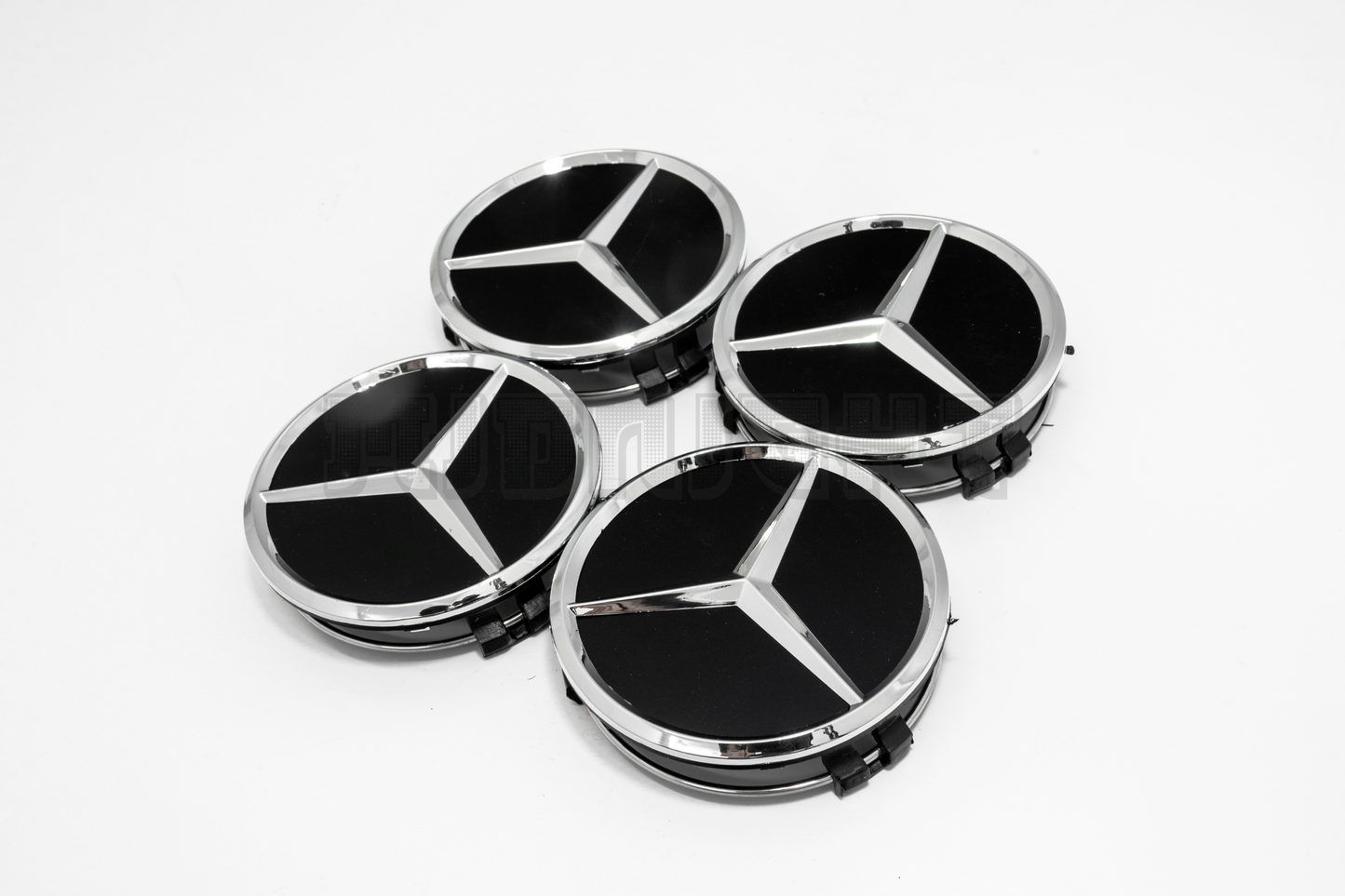 Set Of Four Mercedes-Benz Black & Chrome Center Hub Caps