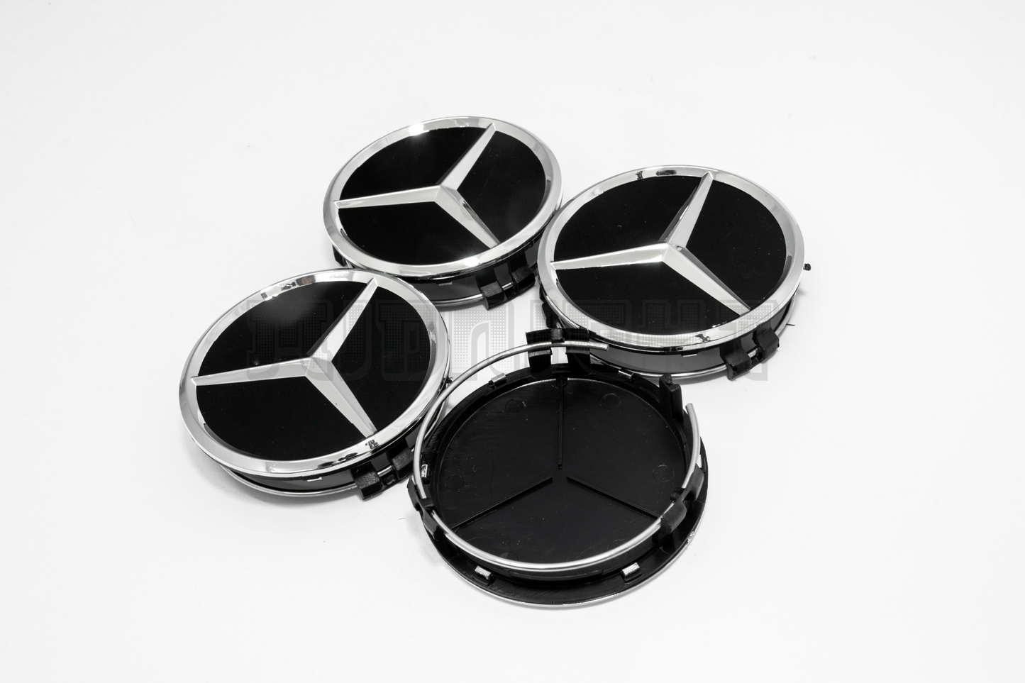 Set Of Four Mercedes-Benz Black & Chrome Center Hub Caps