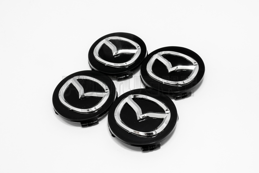 Set Of Four Mazda Black & Chrome Center Hub Caps