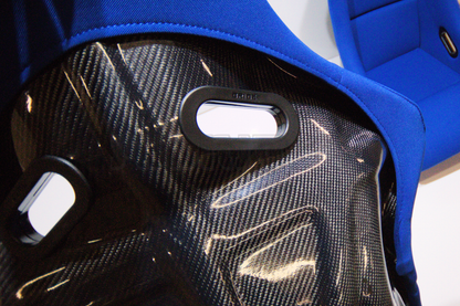 Bride Zeta III Carbon Fiber Style Blue Fabric Fixed Back Seat