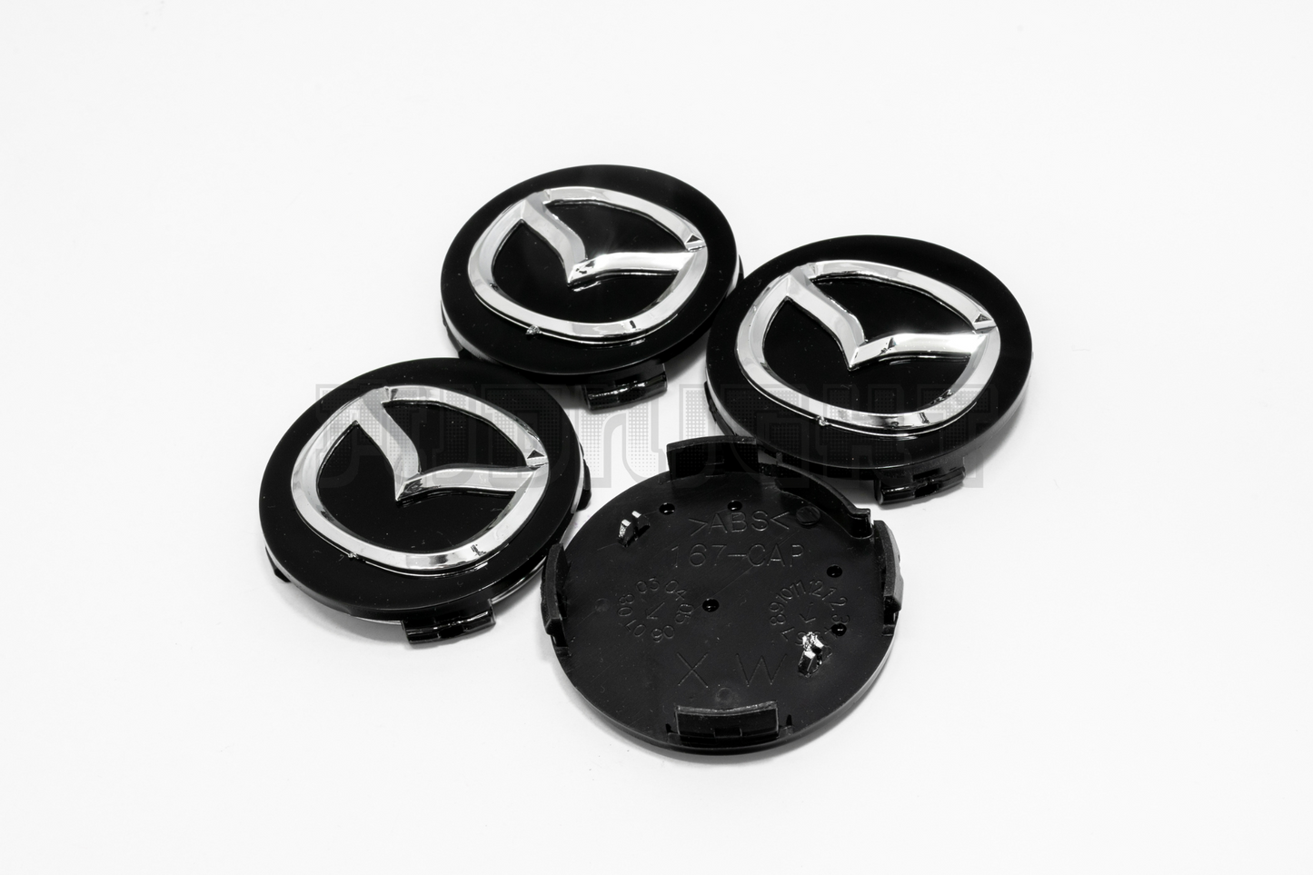 Set Of Four Mazda Black & Chrome Center Hub Caps