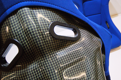 Bride Zeta III Carbon Kevlar Style Blue Fabric Fixed Back Seat