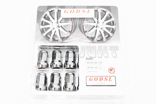 GOD SL Style Chrome Racing Composite Formula Hexagon Lug Nut Set M12xP1.25 / M12x1.5