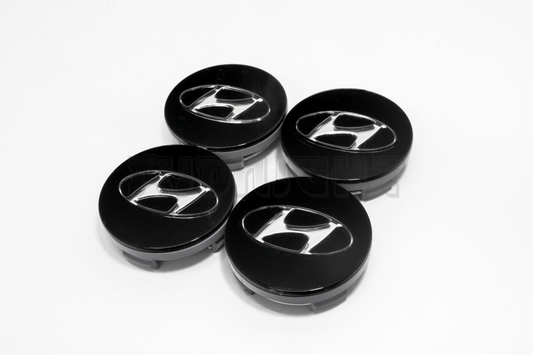 Set Of Four Hyundai Black & Chrome Center Hub Caps