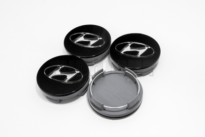 Set Of Four Hyundai Black & Chrome Center Hub Caps