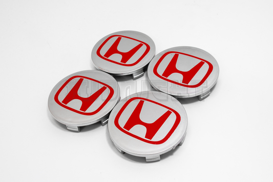 Set Of Four Honda Silver & Red Center Hub Caps