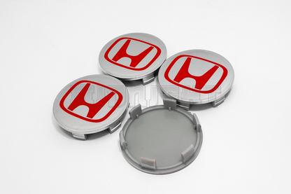 Set Of Four Honda Silver & Red Center Hub Caps