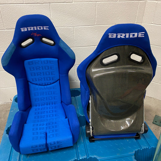Bride Stradia I Style Blue Gradient Cloth Reclinable Carbon Kevlar Back Bucket Seat