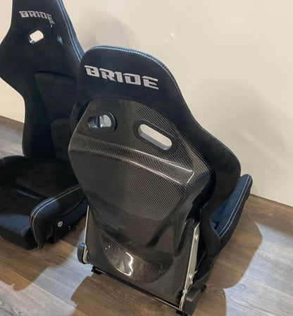 Bride Japan Seats Suede Edition with real carbon fiber back Recliner Black Seat Set.