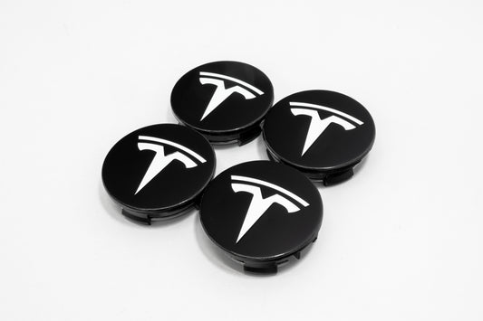 Set Of Four Tesla Black & White Center Hub Caps