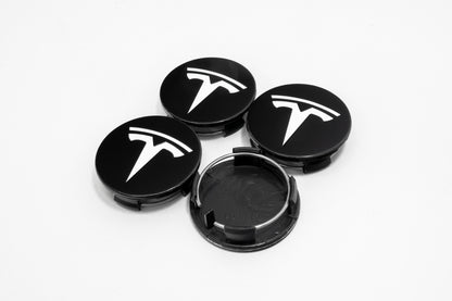 Set Of Four Tesla Black & White Center Hub Caps