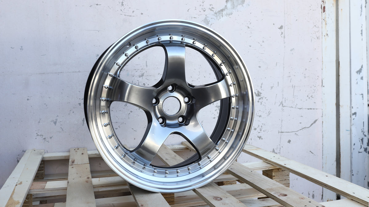 19" Hyper Black Machined Lip Work Meister Style Wheels Staggered Set 19x9.5 +22 / 19x10.5 +25 5x114.3