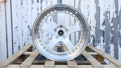 19" White Machined Lip Work Meister Style Wheels Staggered Set 19x9.5 +22 / 19x10.5 +25 5x114.3