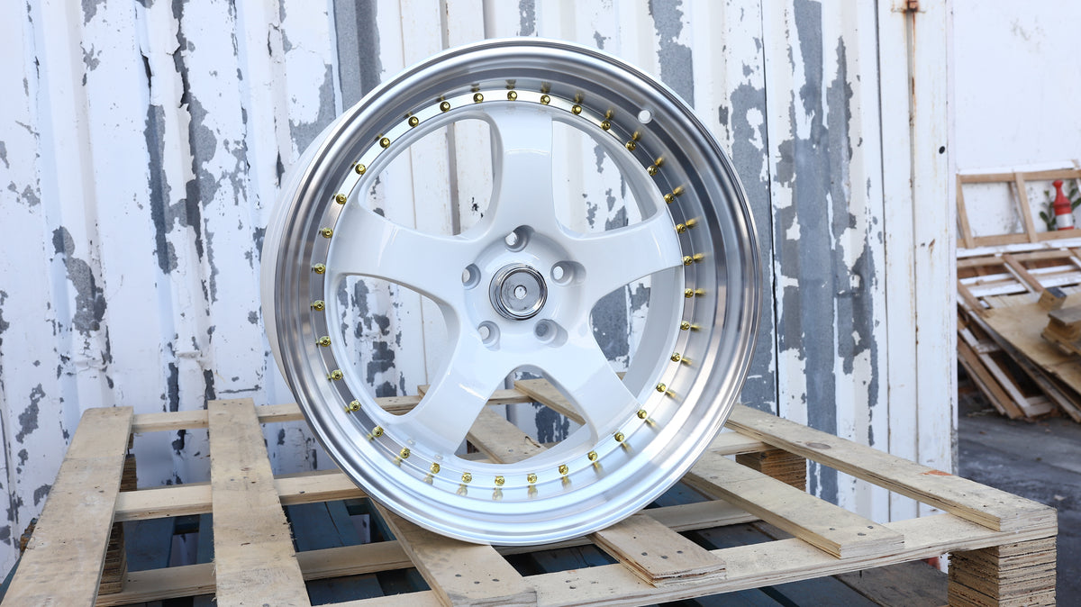 19" White Machined Lip Work Meister Style Wheels Staggered Set 19x9.5 +22 / 19x10.5 +25 5x114.3