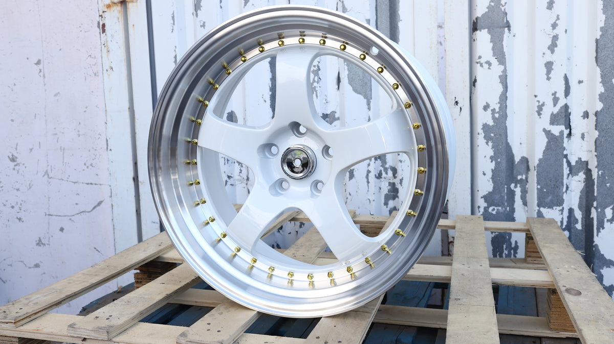 19" White Machined Lip Work Meister Style Wheels Staggered Set 19x9.5 +22 / 19x10.5 +25 5x114.3
