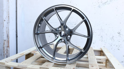 19" Hyper Black BBS RIA Style Wheels Staggered Set 19x8.5 +30 / 19x9.5 +38 5x120