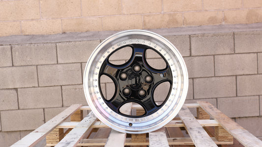 18" Black Machine Lip Speedline Style Wheels Staggered Set 18x8.0 +50 / 18x9.5 +50 5x130