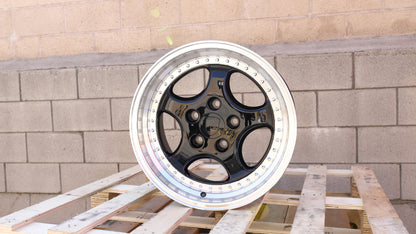 18" Black Machine Lip Speedline Style Wheels Staggered Set 18x8.0 +50 / 18x9.5 +50 5x130