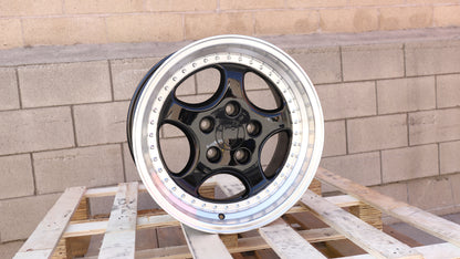 18" Black Machine Lip Speedline Style Wheels Staggered Set 18x8.0 +50 / 18x9.5 +50 5x130