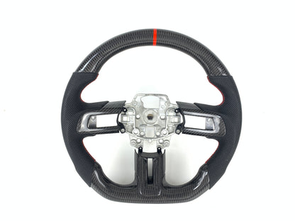 Carbon Fiber Steering Wheel W/ Red Stripe For Ford Mustang 2015-2017