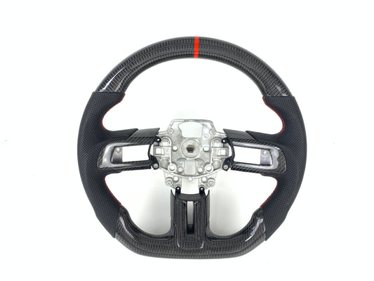 Carbon Fiber Steering Wheel W/ Red Stripe For Ford Mustang 2015-2017