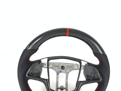 Carbon Fiber Steering Wheel W/ Red Stripe For Cadillac ATS 2013-2019