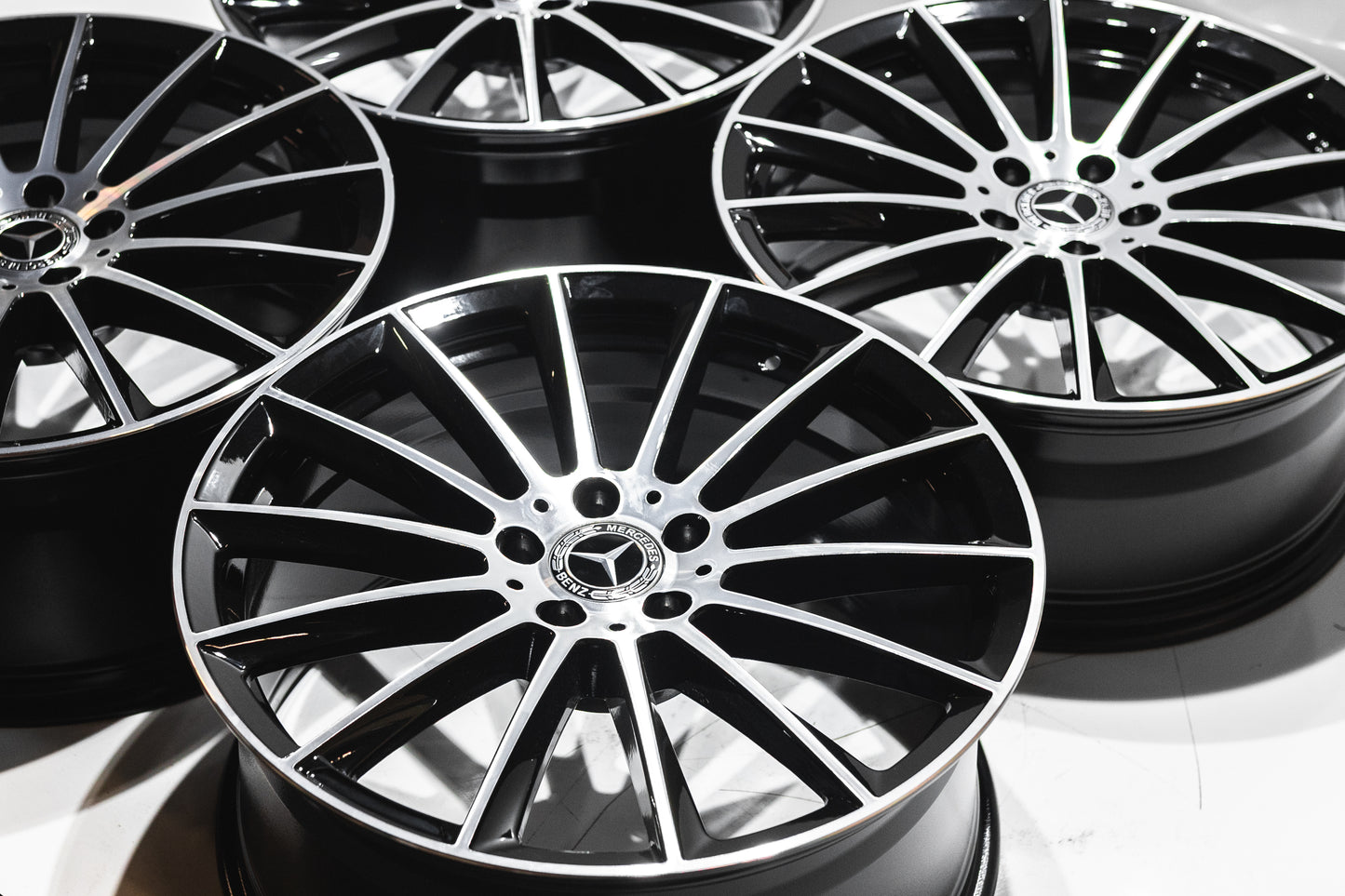 20" Gloss Black Machined Multispoke Wheels For Mercedes (5x112) Staggered Set 20x8.5/9.5