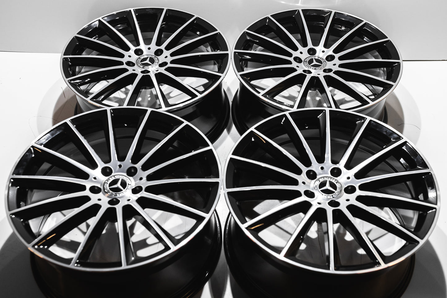 20" Gloss Black Machined Multispoke Wheels For Mercedes (5x112) Staggered Set 20x8.5/9.5